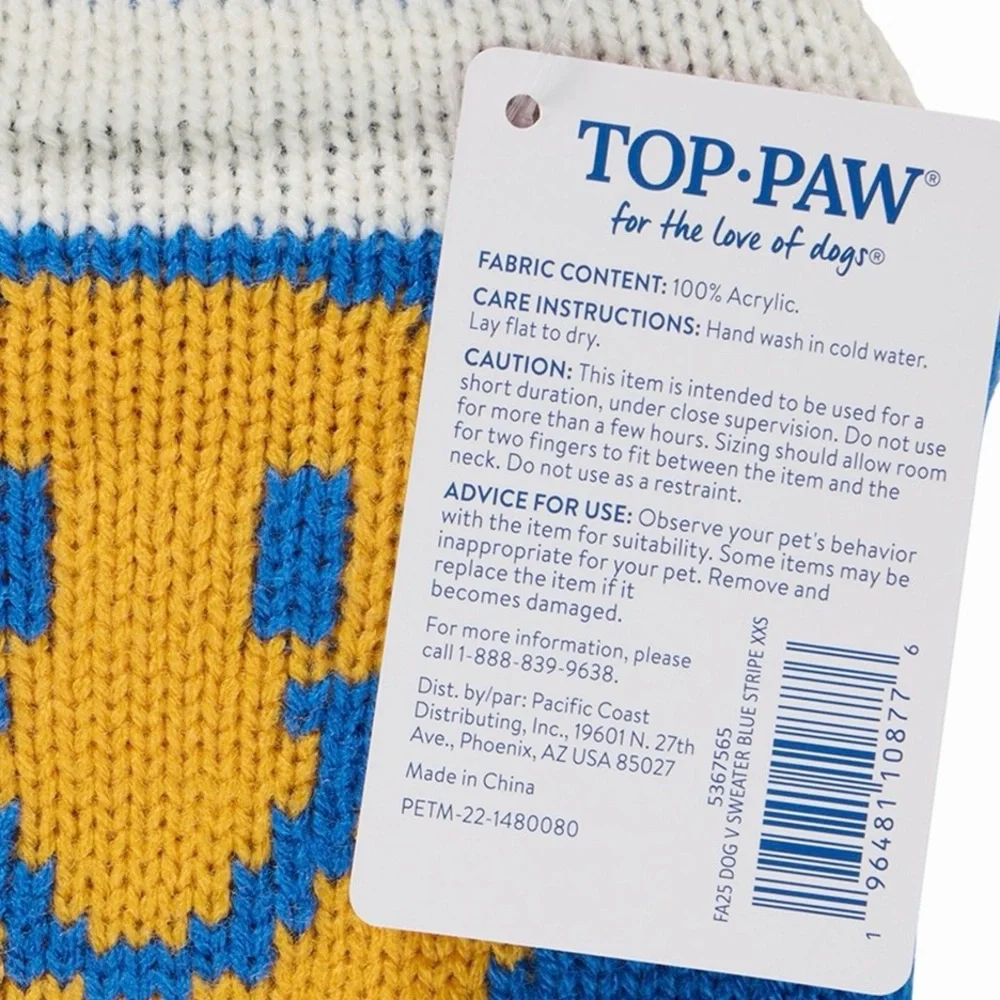 Top Paw Blue and White Striped Dog Sweater with Yellow Smiley